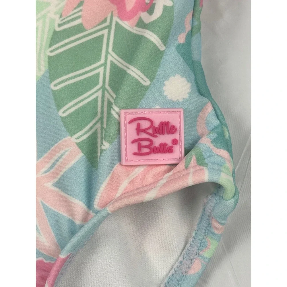 RuffleButts‎ Baby Girls Floral Ruffle One Piece Swimsuit Pink Teal 3-6 Months